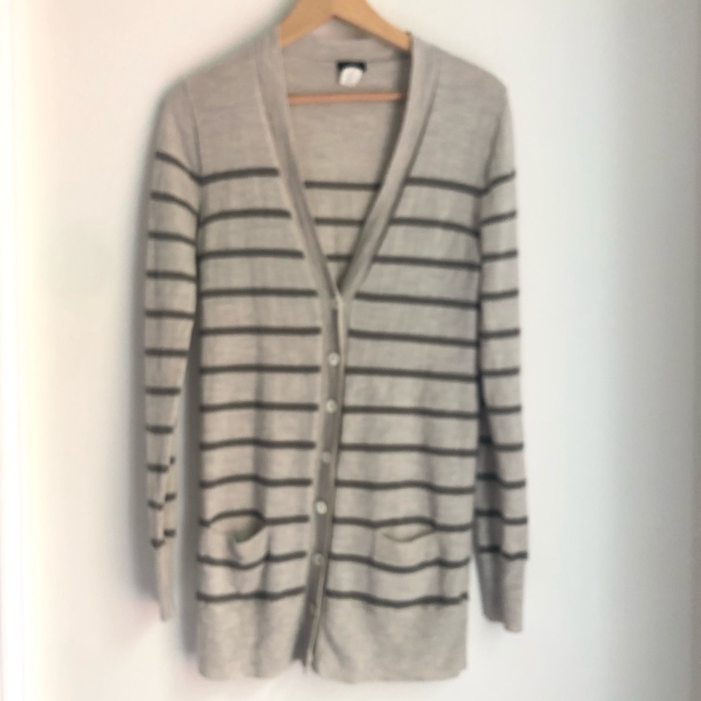 J. Crew Medium 100% Merino Wool Lightweight Striped Button Down long Cardigan